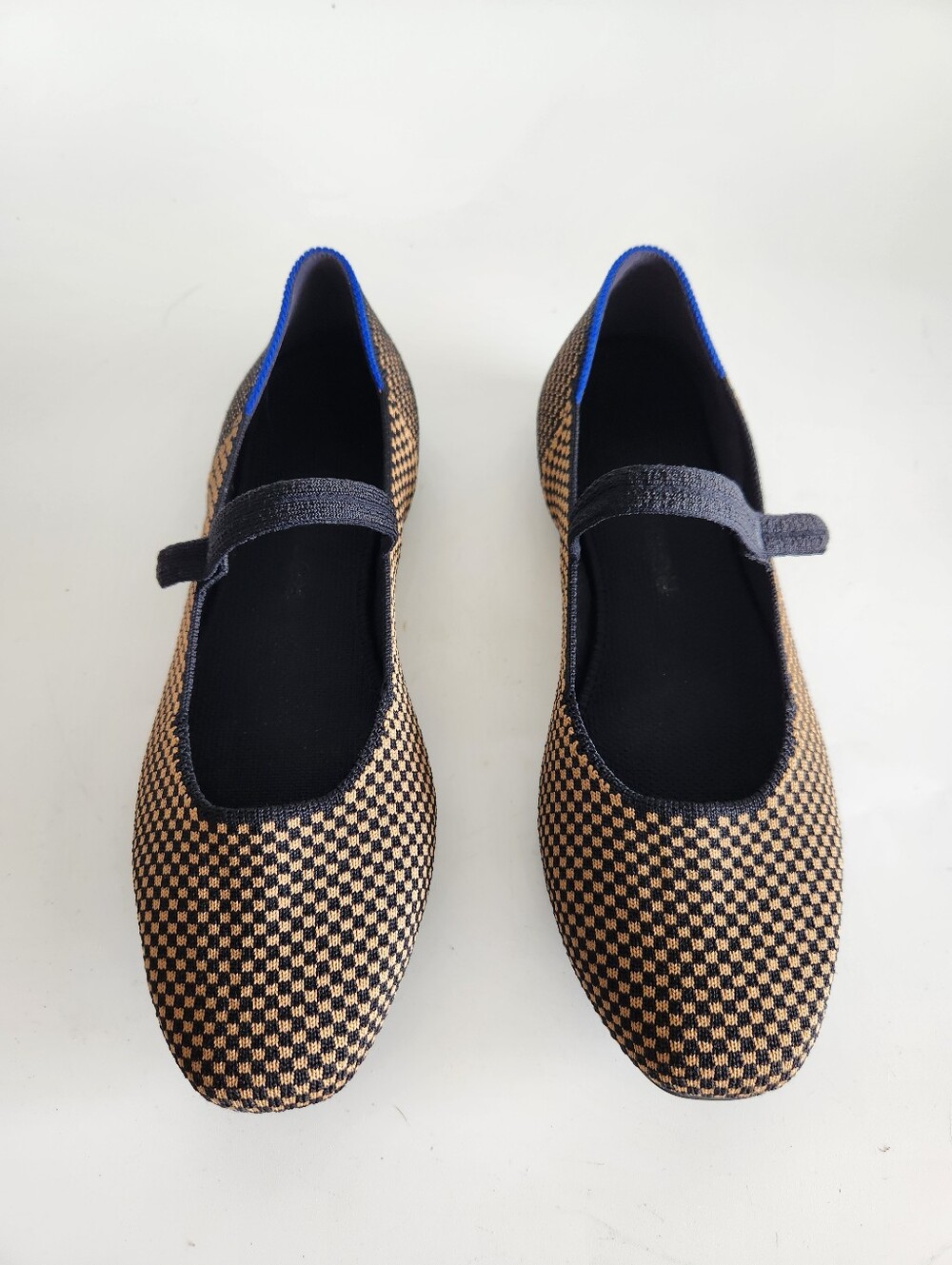 Rothy's The Square Mary Jane Slip-On Shoe Square-Toe Flats 8.5 Black Tan Check